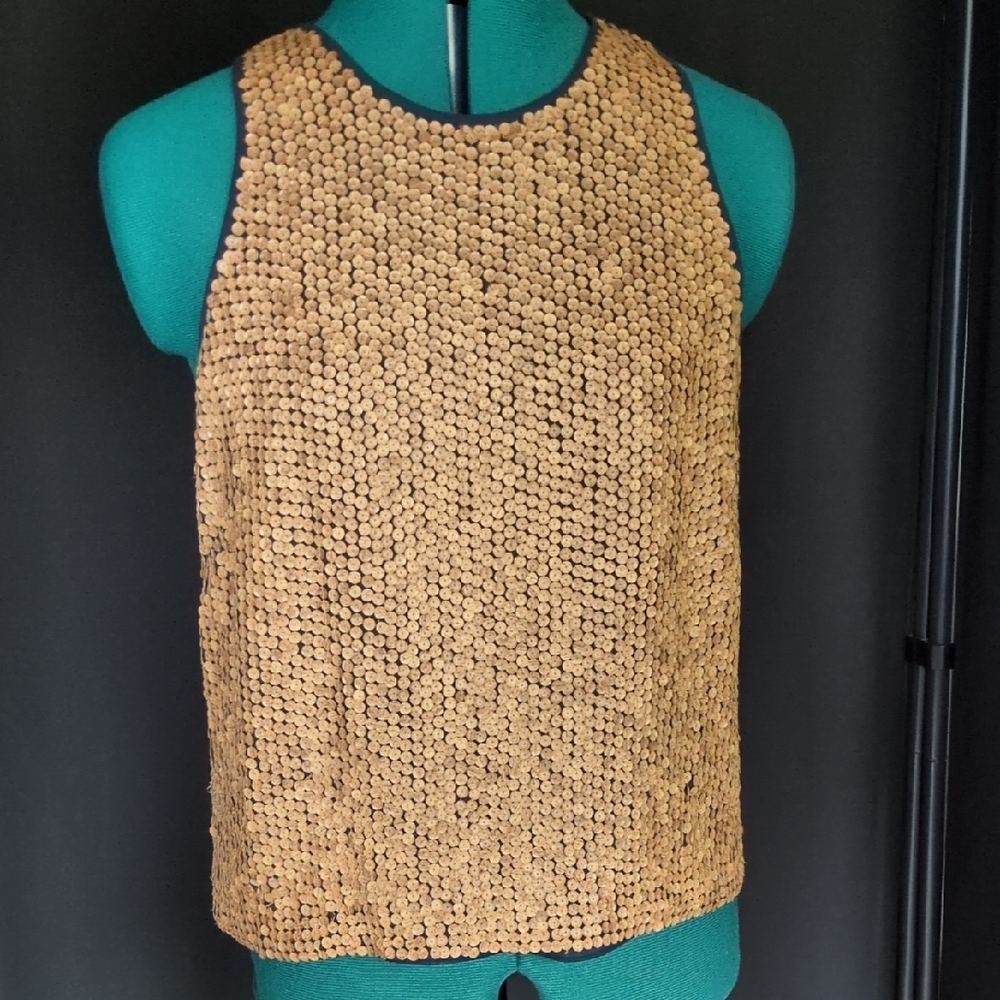 Jones New York Tan Sequin Sleeveless Tank Top
